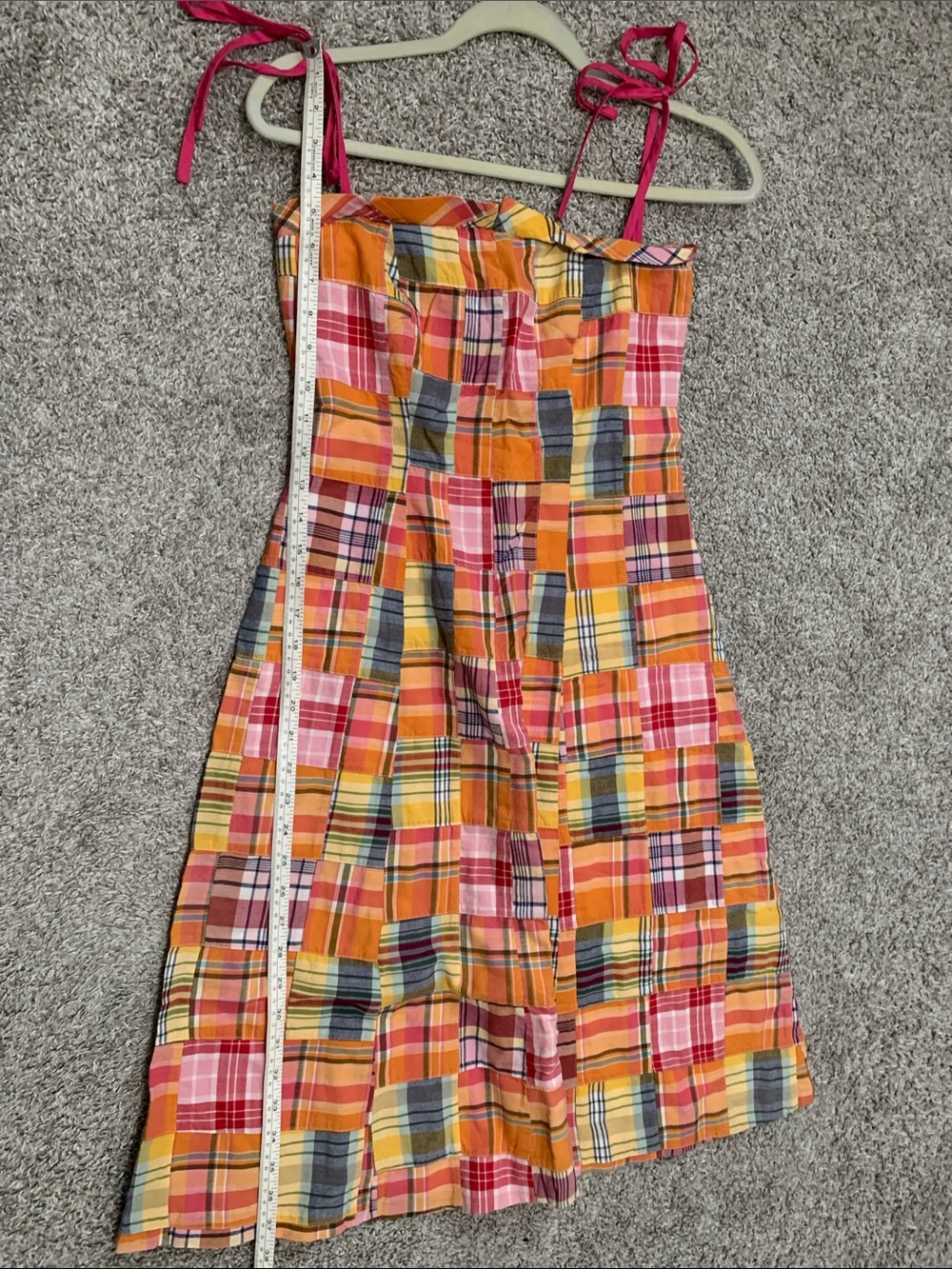 Vintage Ralph Lauren Patchwork Plaid Cotton Mini Dress - Pink, Orange & Blue - Picture 7 of 8
